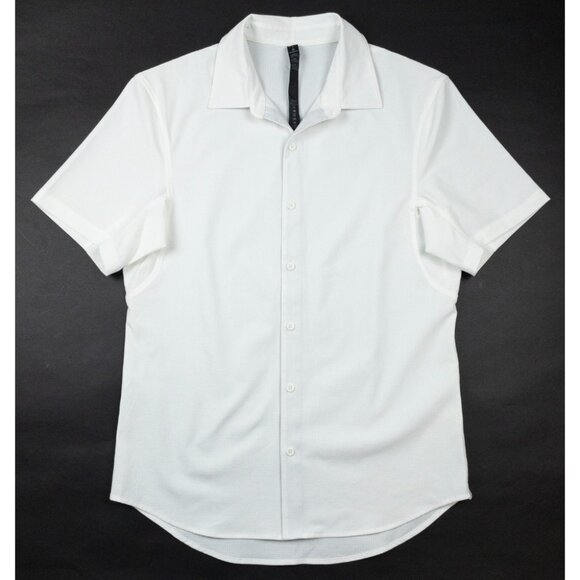Lululemon Airing Easy Shirt Mens Small Short Sleeve Button-Up Solid White Vented - Picture 2 of 14